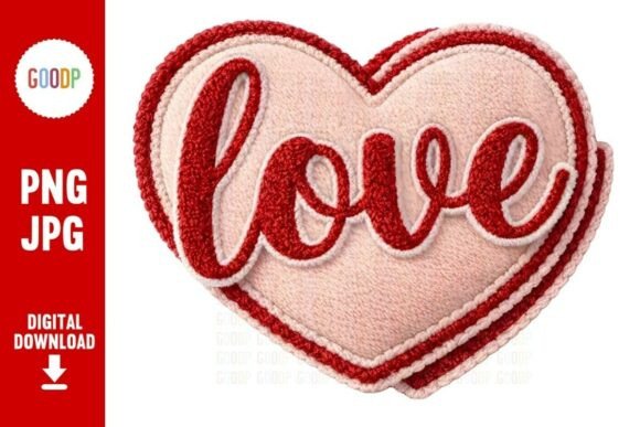 Love Heart Chenille Embroidery Patch PNG