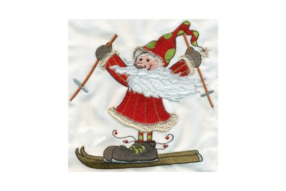 Sassy Skiing Santa: A Festive Embroidery Delight