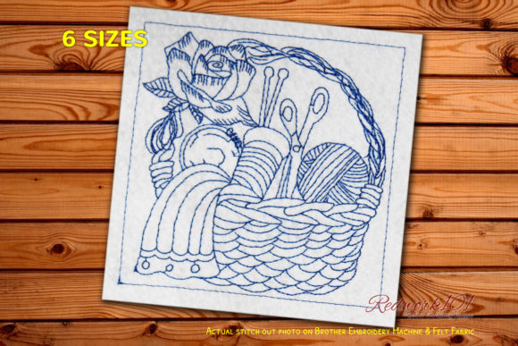 Sewing Basket Redwork: A Charming Embroidery Design